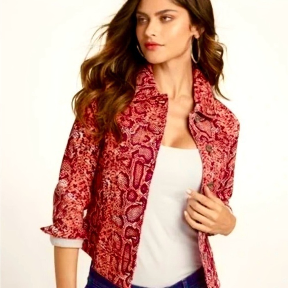 VENUS Vibrant Snake Print Patterned Denim Jean Jacket